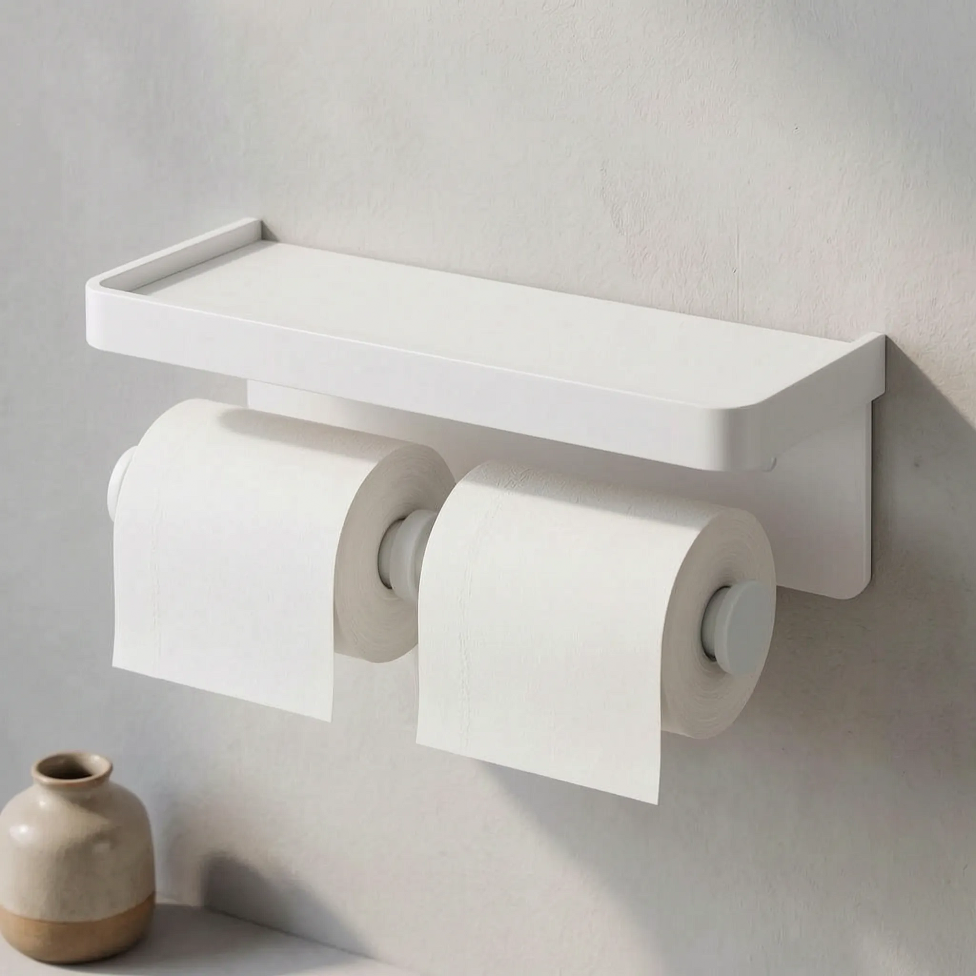 Toilet Paper Holder Wall Mounted Double Roll with Shelf