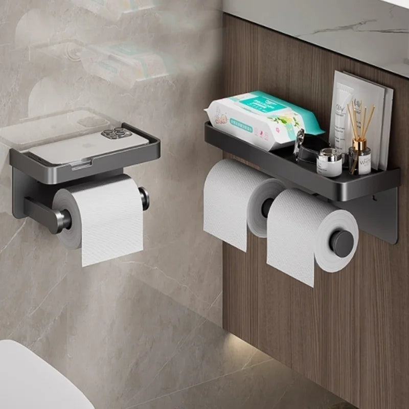 Toilet Paper Holder Wall Mounted Double Roll with Shelf
