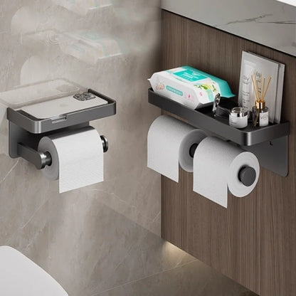 Toilet Paper Holder Wall Mounted Double Roll with Shelf