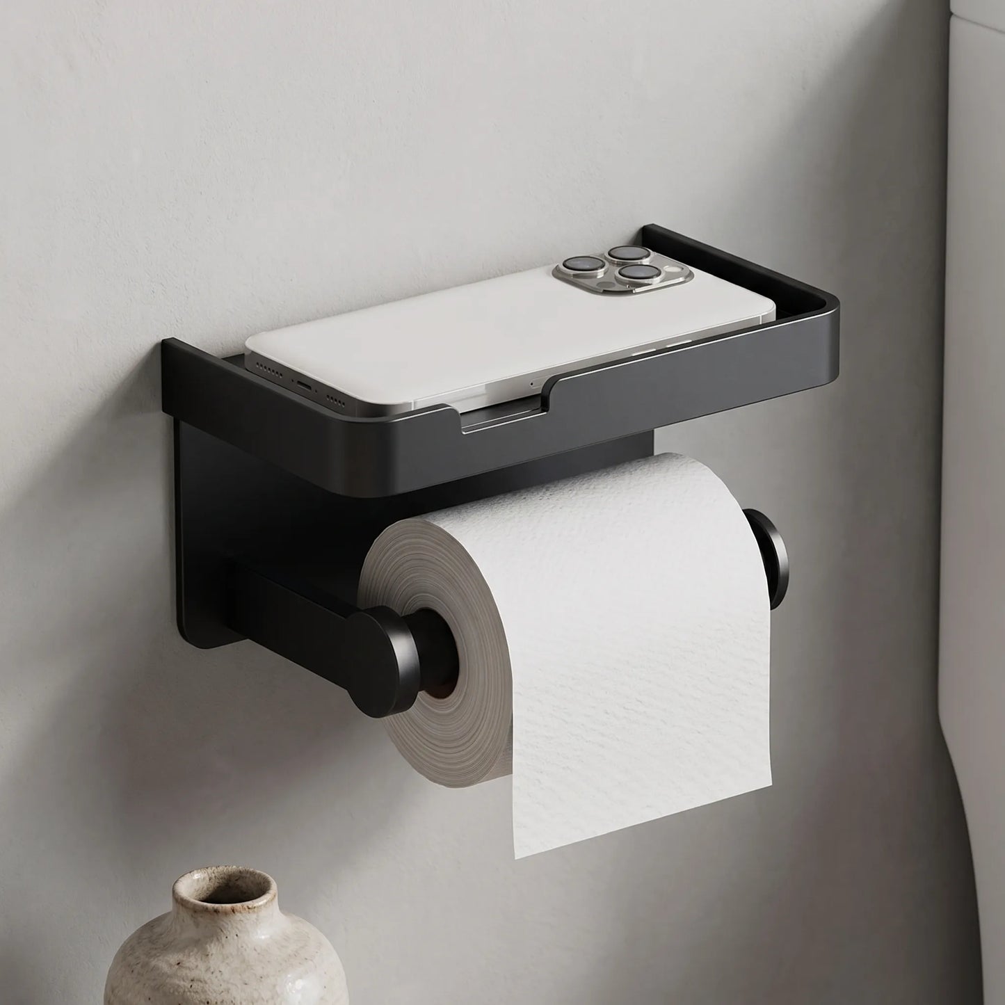 Toilet Paper Holder Wall Mounted Double Roll with Shelf
