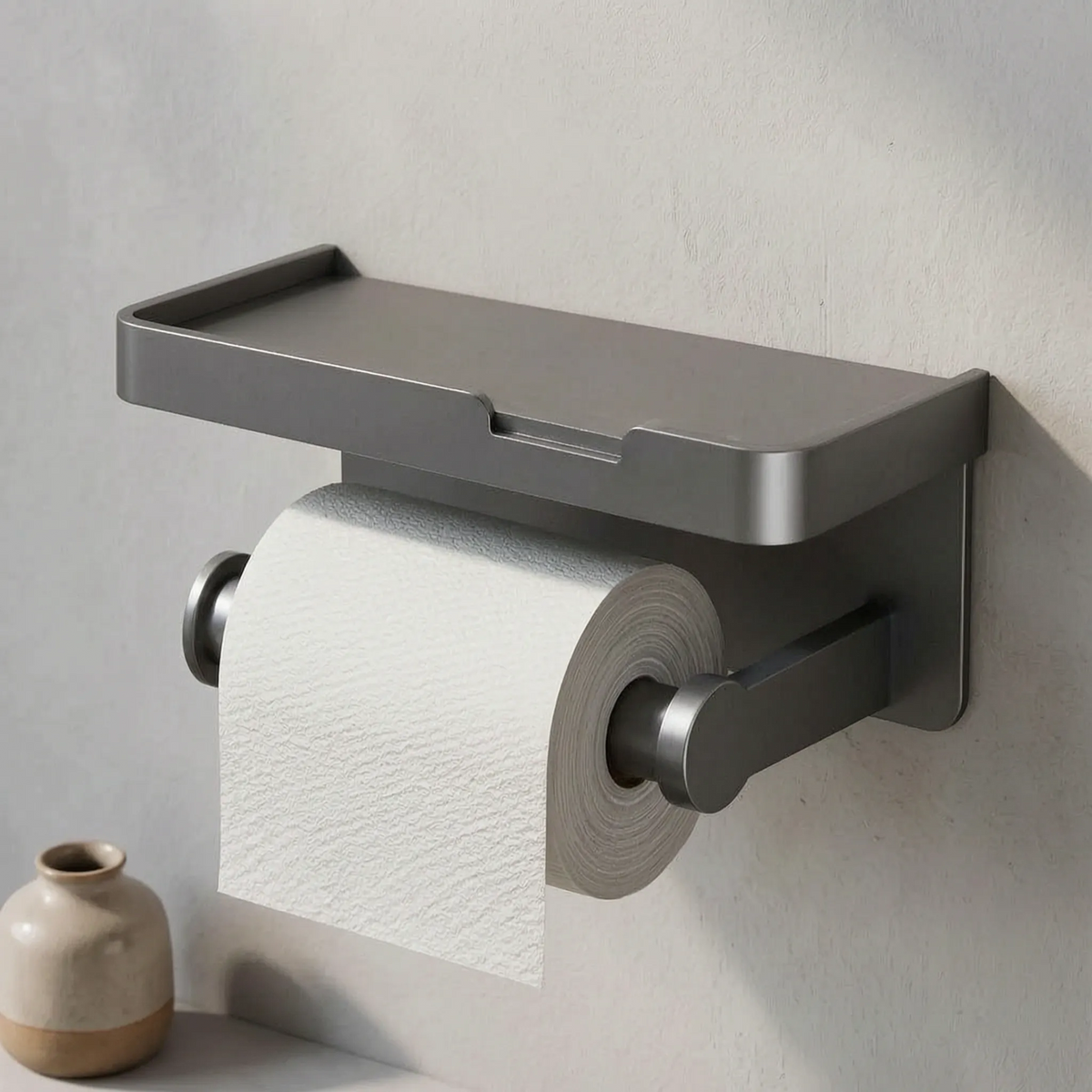 Toilet Paper Holder Wall Mounted Double Roll with Shelf