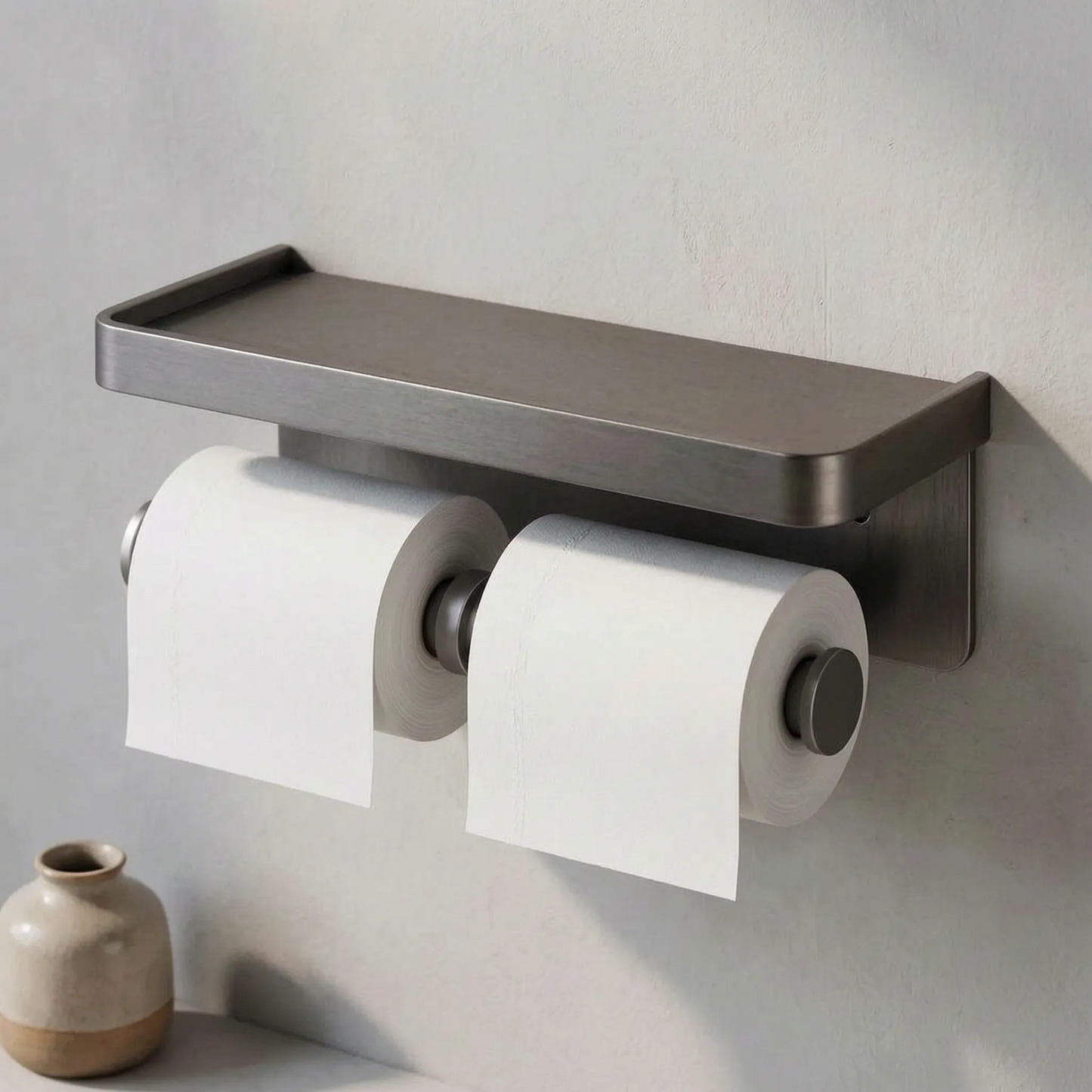 Toilet Paper Holder Wall Mounted Double Roll with Shelf