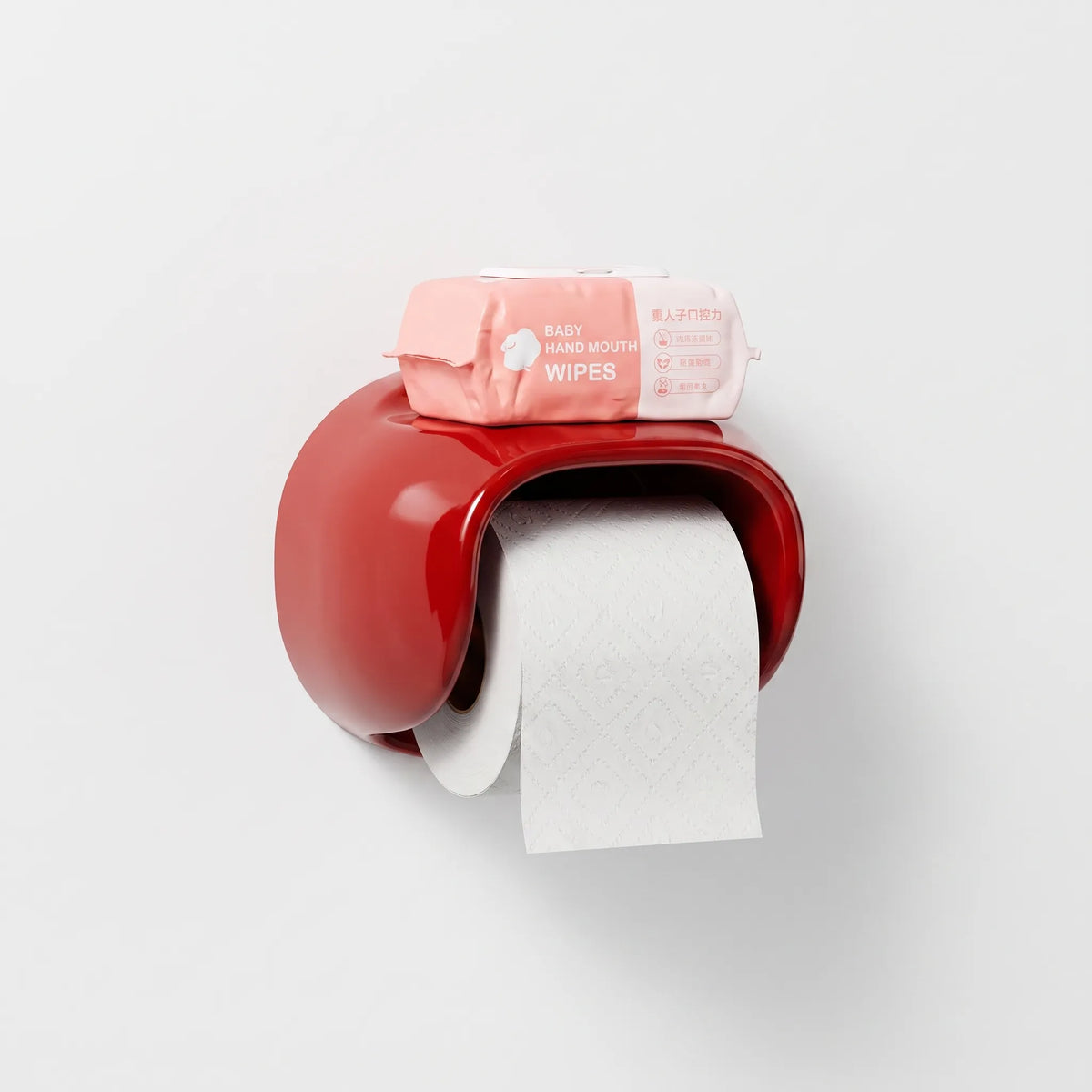 Toilet Paper Holder with Curved Hood and Top Shelf