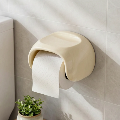 Toilet Paper Holder with Curved Hood and Top Shelf
