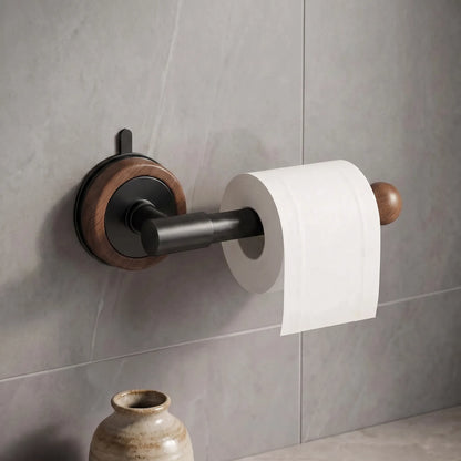 Toilet Paper Holder with Dual Wooden Storage Shelves