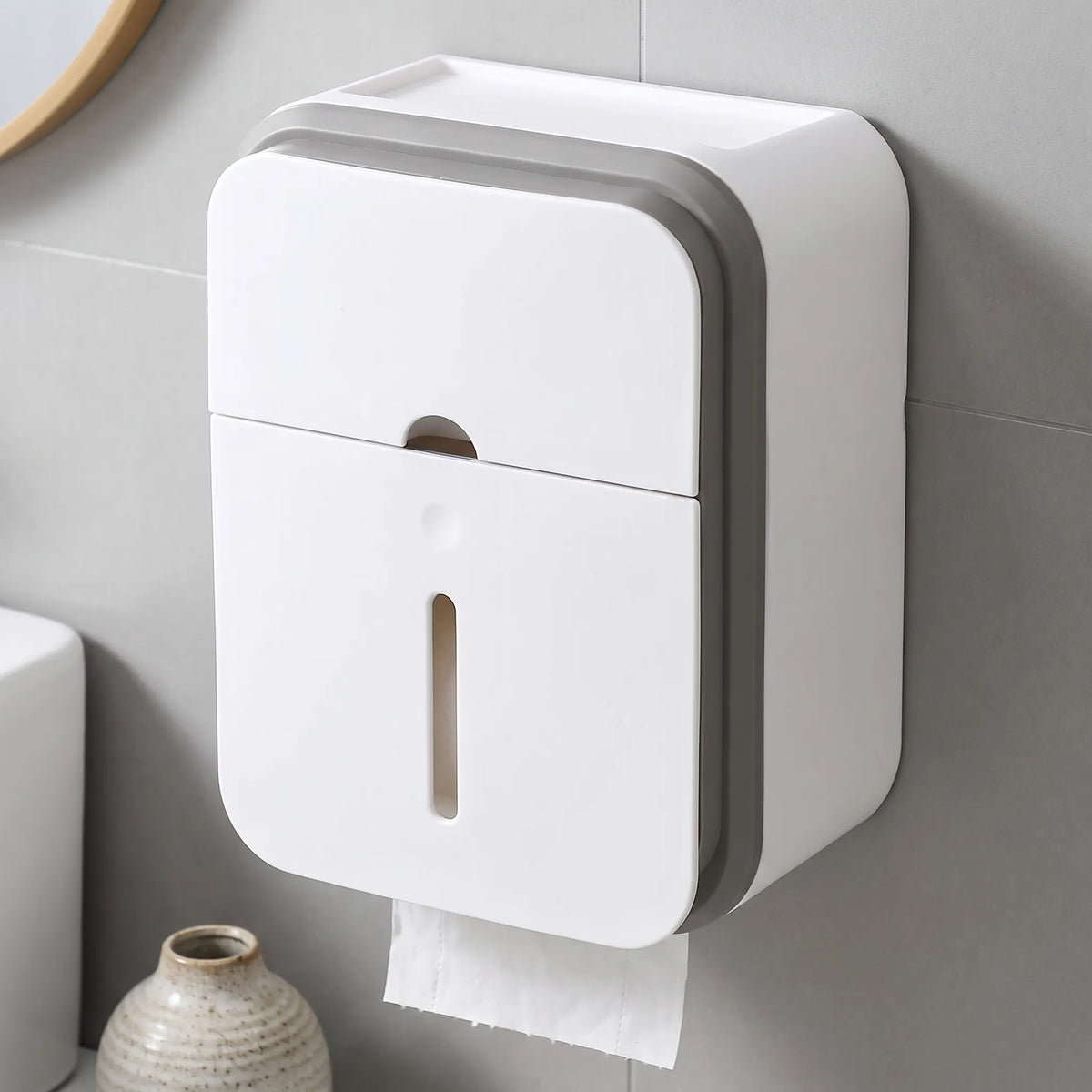 Toilet Paper Holder with Enclosed Storage Compartment