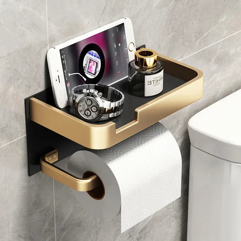 Toilet Paper Holder with Integrated Storage Tray