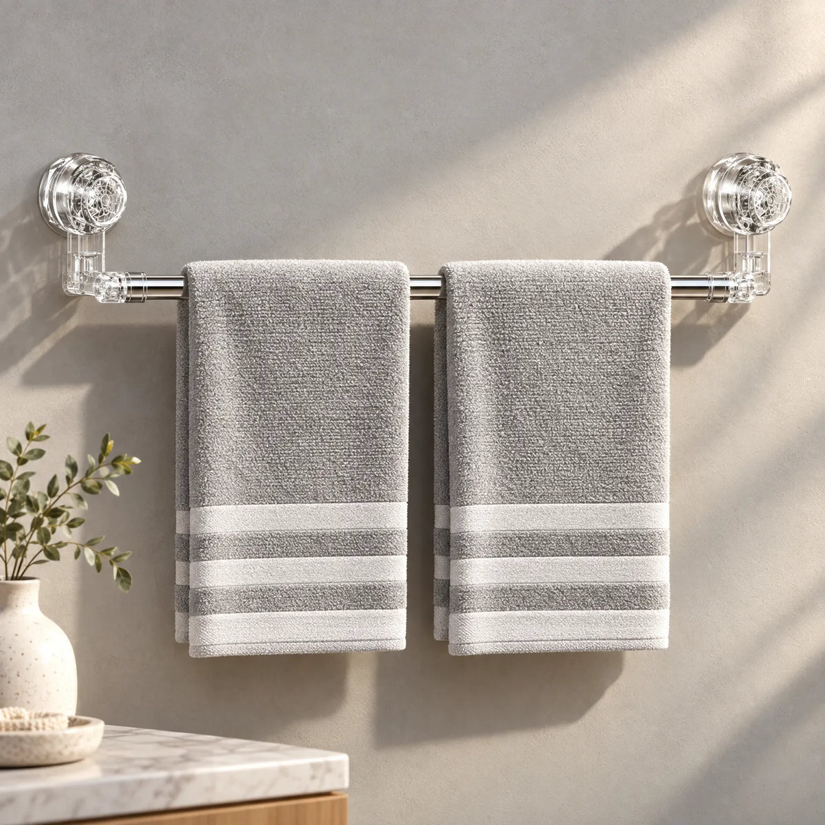 Towel Bar with Adjustable Suction Cups and Retractable Wall Mount Design