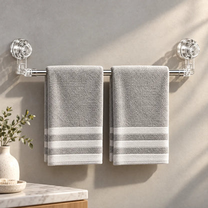 Towel Bar with Adjustable Suction Cups and Retractable Wall Mount Design