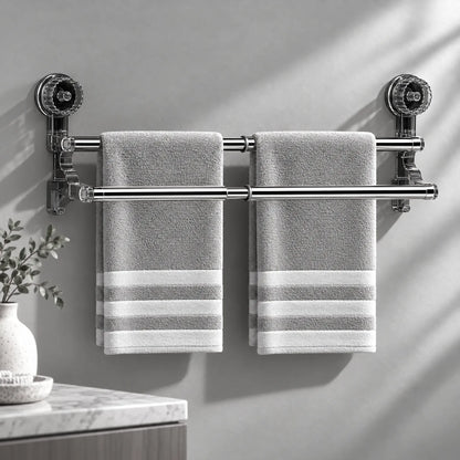 Towel Bar with Adjustable Suction Cups and Retractable Wall Mount Design