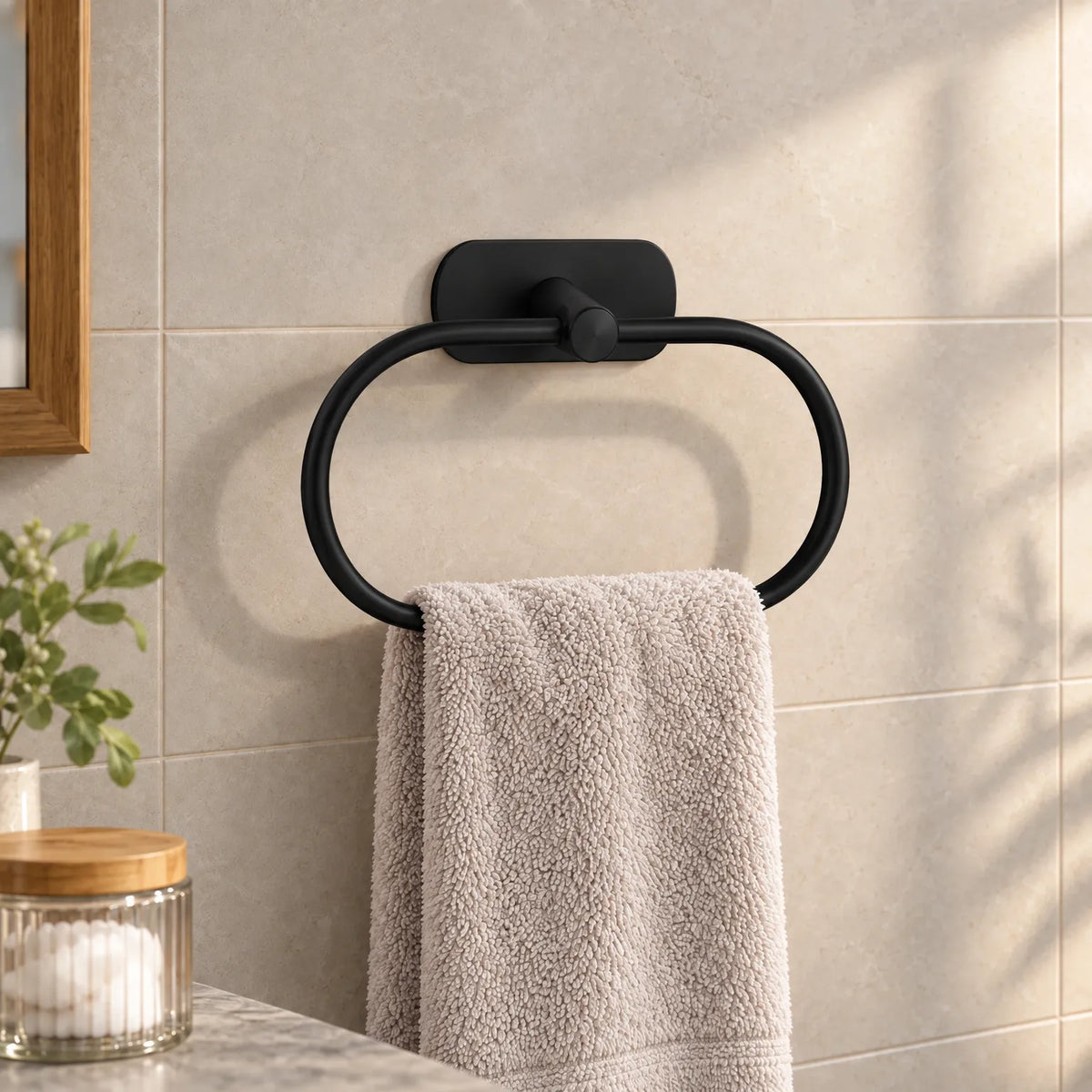 Towel Ring with Self Adhesive Mount and 180 Degree Rotating Design