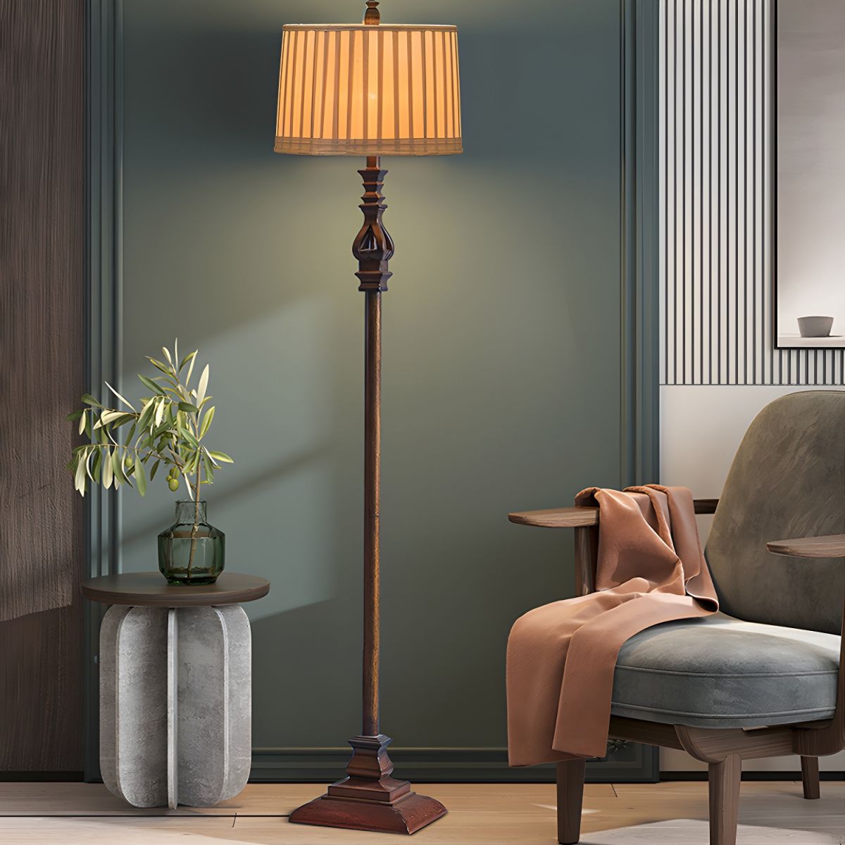 Traditional Resin Pedestal Floor Lamp Indoor Lighting | Tavrion
