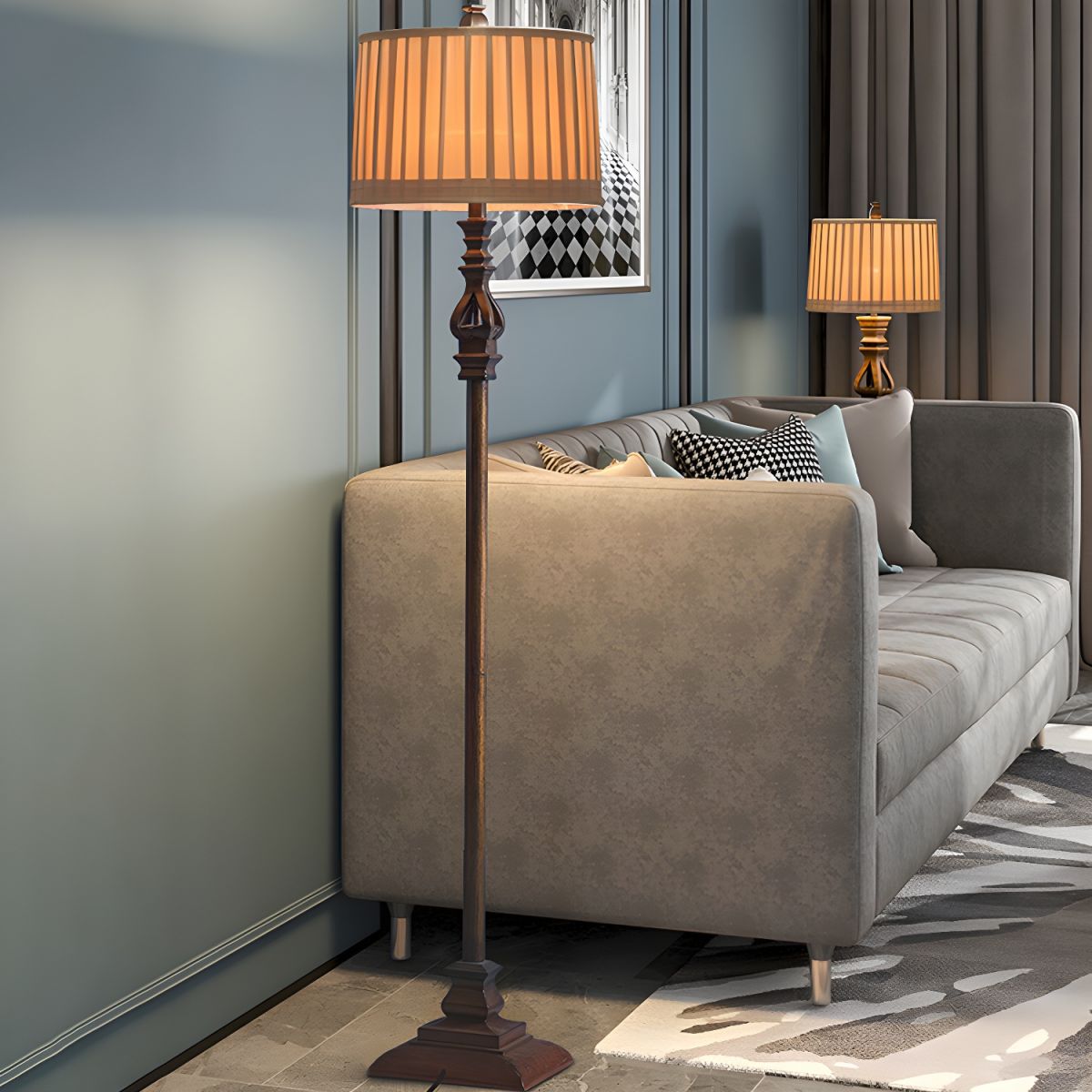 Traditional Resin Pedestal Floor Lamp Indoor Lighting | Tavrion