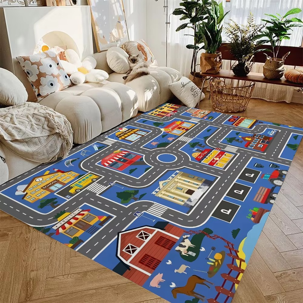 Traffic City Road Play Rug for Kids Room and Play Area | Tivaro