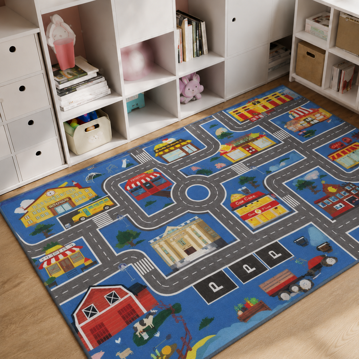 Traffic City Road Play Rug for Kids Room and Play Area | Tivaro