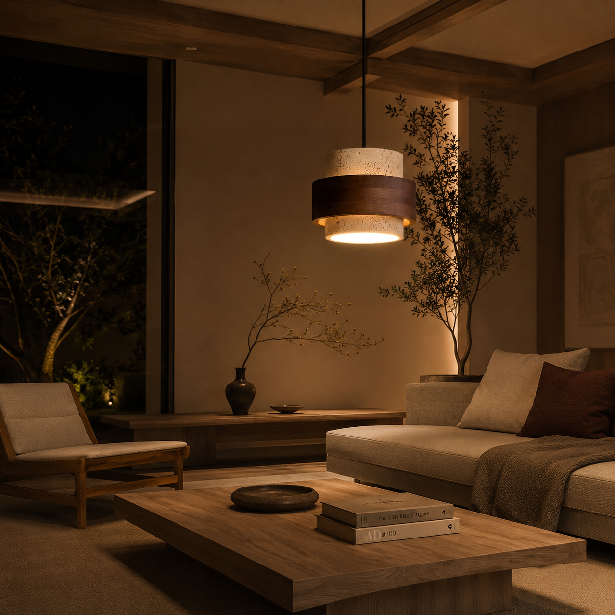 Travertine Pendant Light  Wabi-Sabi Hanging Lamp for Kitchen, Dining and Living Room