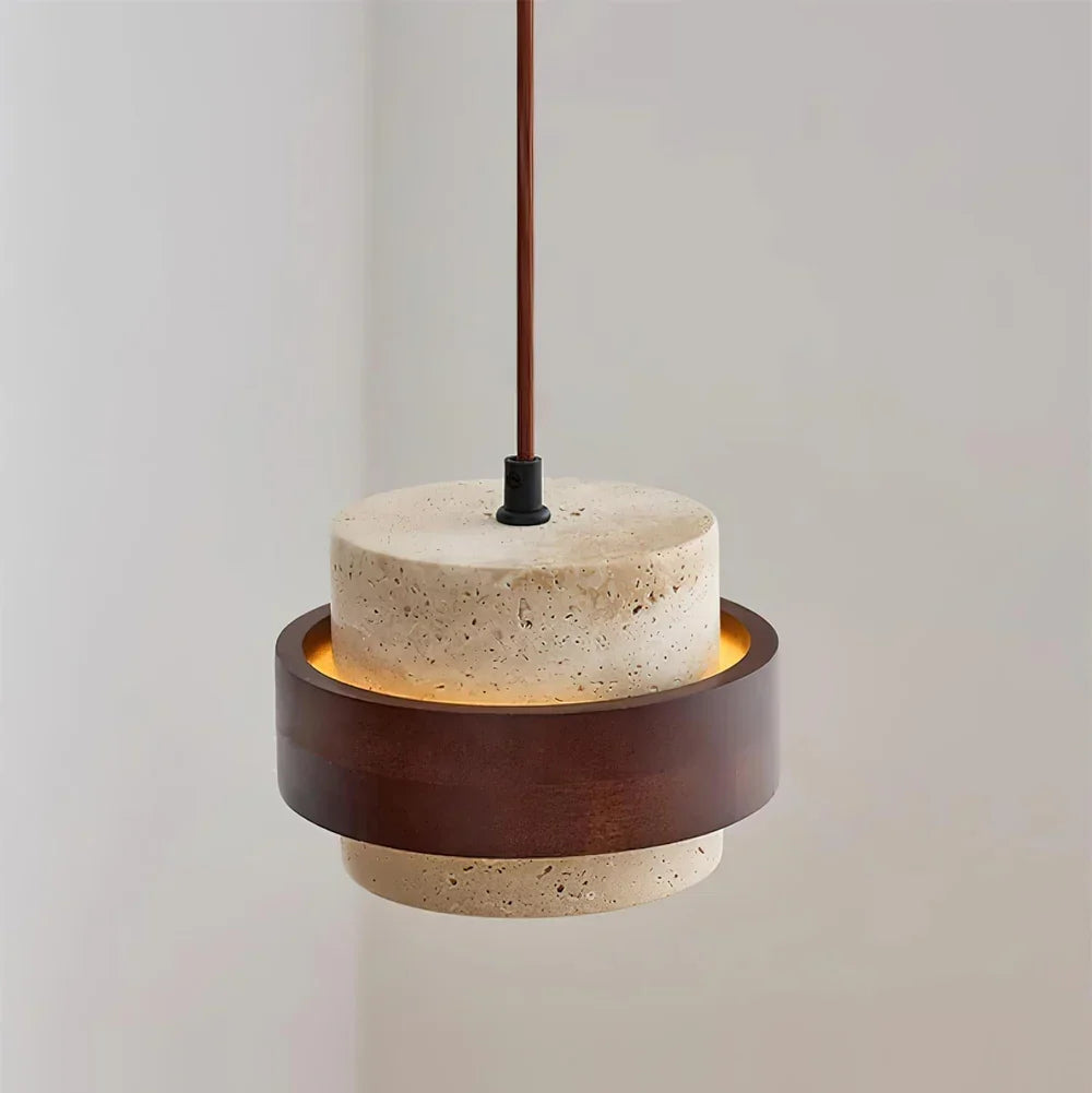 Travertine Stone Pendant Light with Walnut Accent Modern | Stonira
