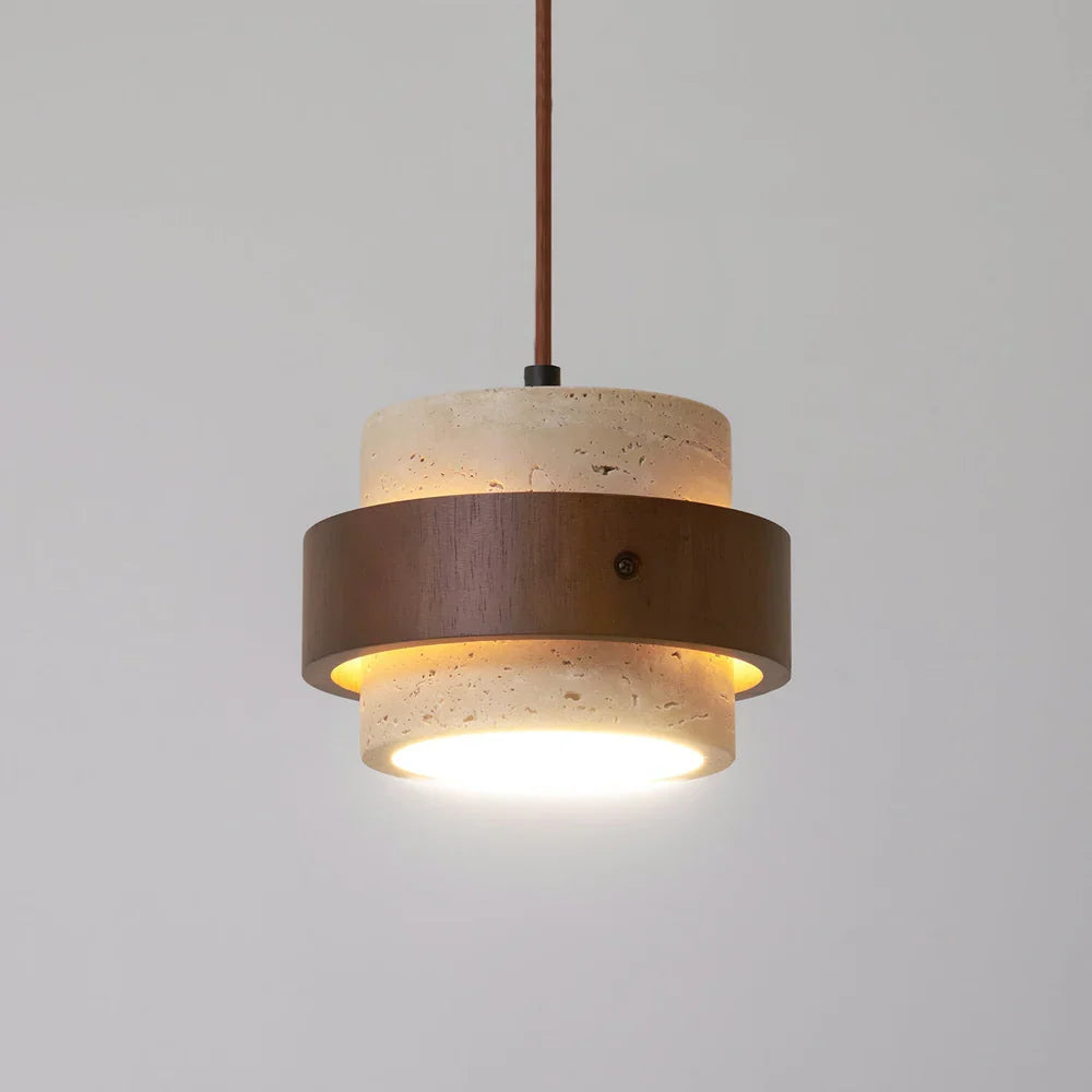 Travertine Stone Pendant Light with Walnut Accent Modern | Stonira