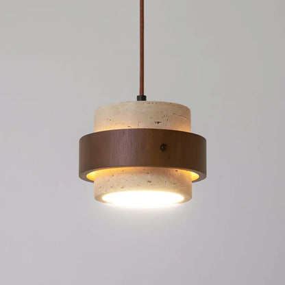 Travertine Stone Pendant Light with Walnut Accent Modern | Stonira