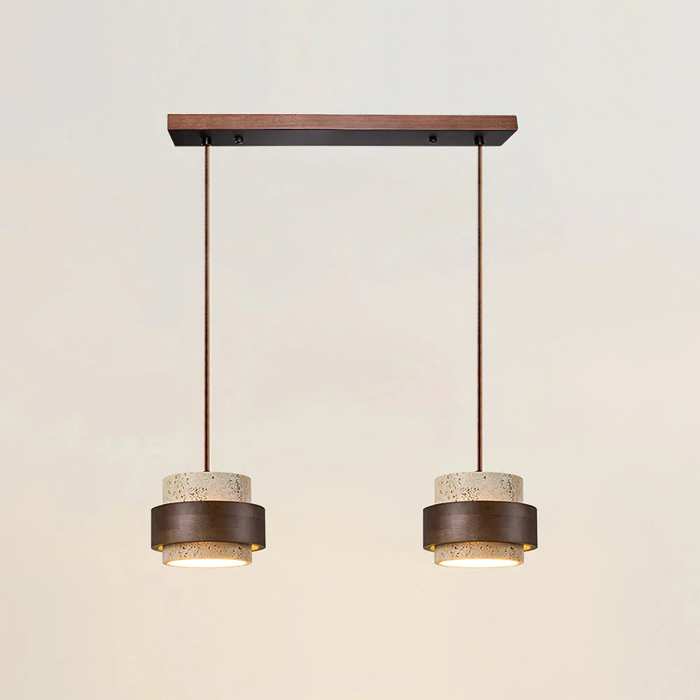 Travertine Stone Pendant Light with Walnut Accent Modern | Stonira