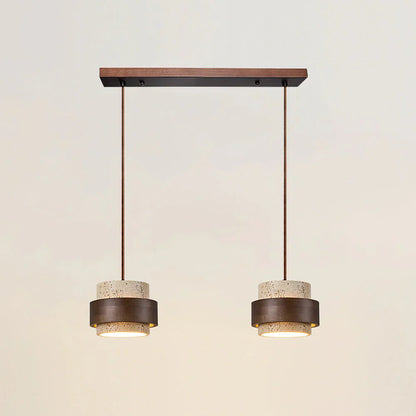Travertine Stone Pendant Light with Walnut Accent Modern | Stonira