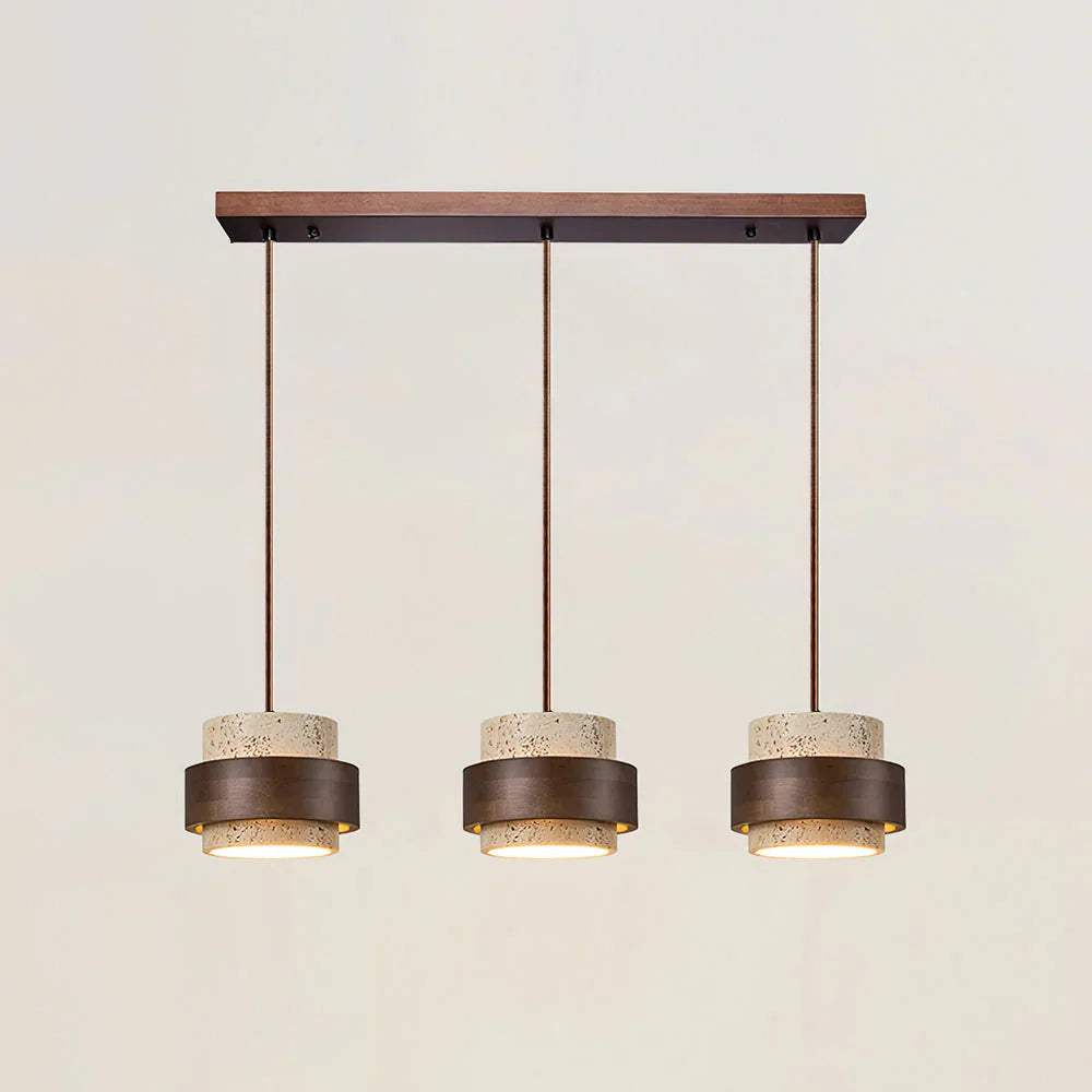 Travertine Stone Pendant Light with Walnut Accent Modern | Stonira