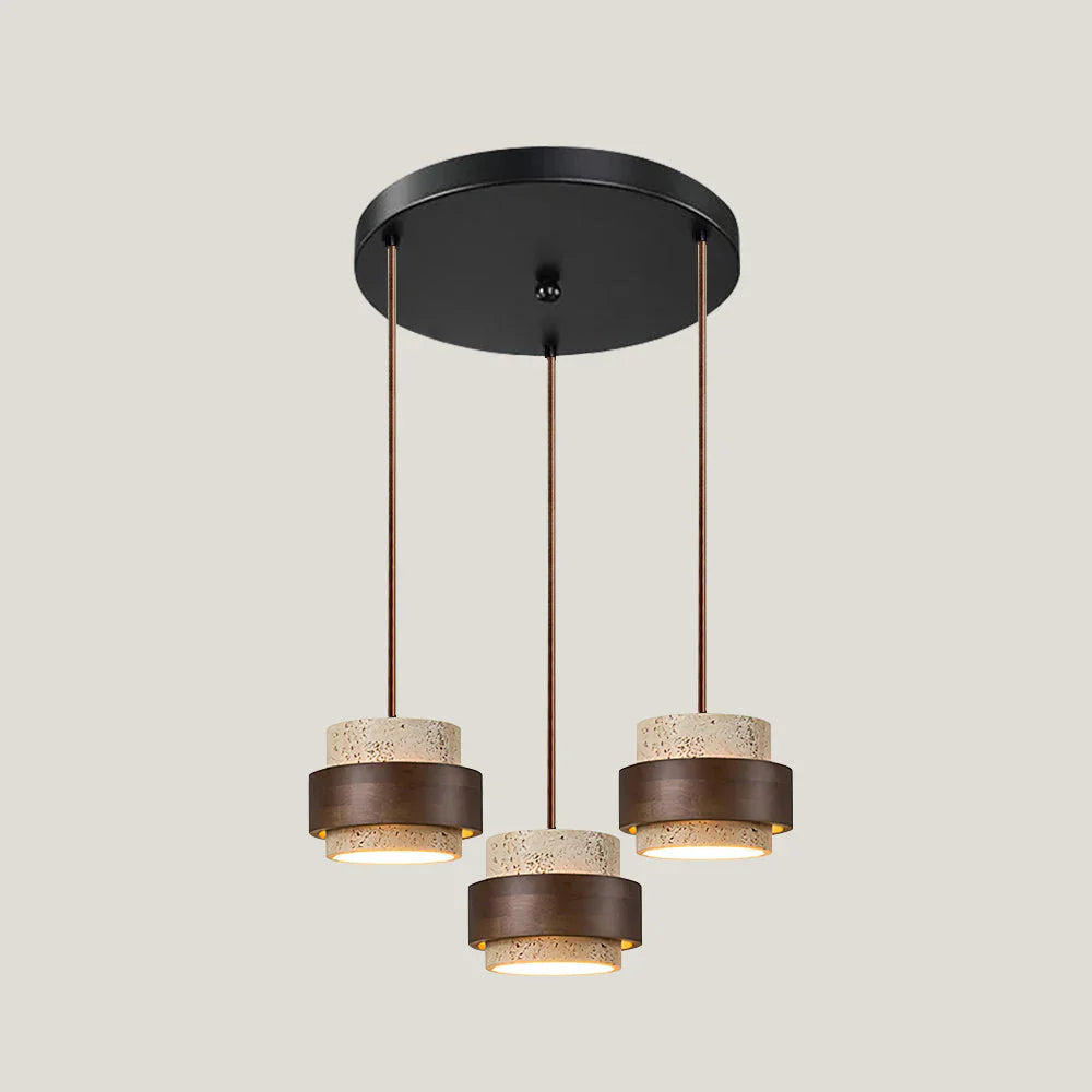 Travertine Stone Pendant Light with Walnut Accent Modern | Stonira