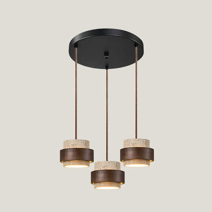 Travertine Stone Pendant Light with Walnut Accent Modern | Stonira