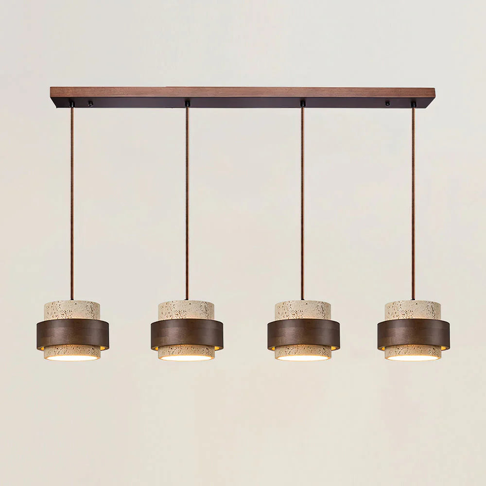 Travertine Stone Pendant Light with Walnut Accent Modern | Stonira
