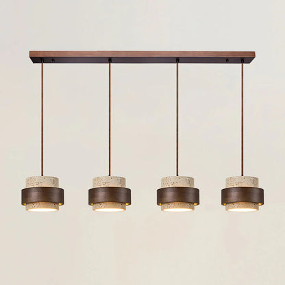 Travertine Stone Pendant Light with Walnut Accent Modern | Stonira