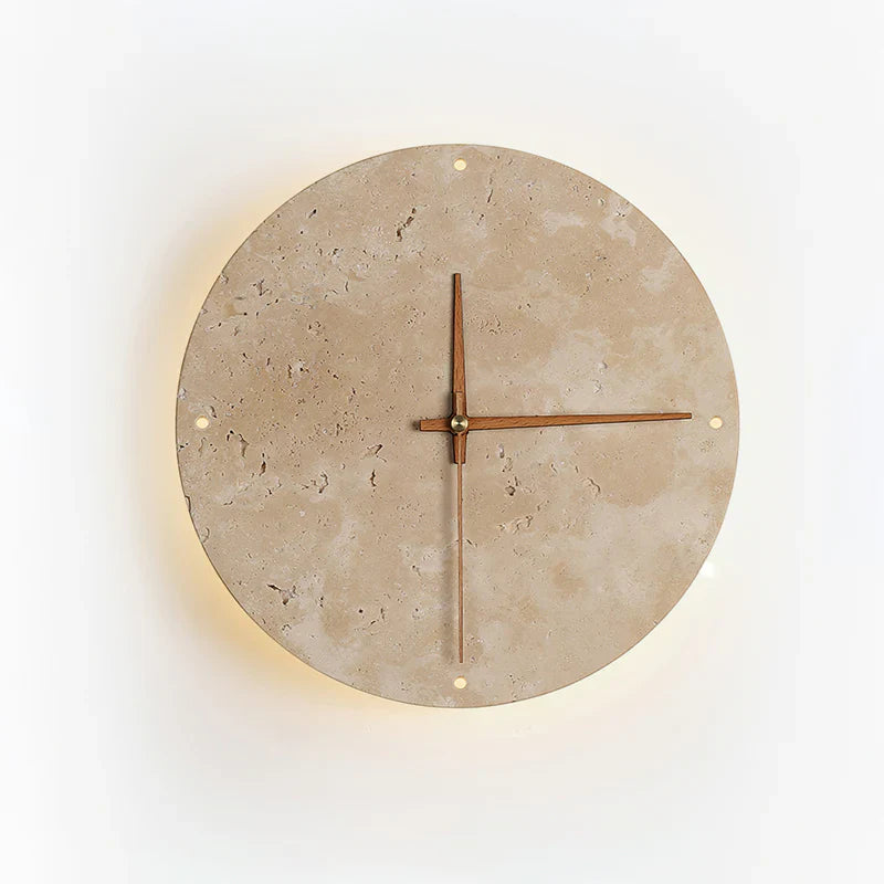 Travertine Wall Clock with Integrated LED Light | Mavello