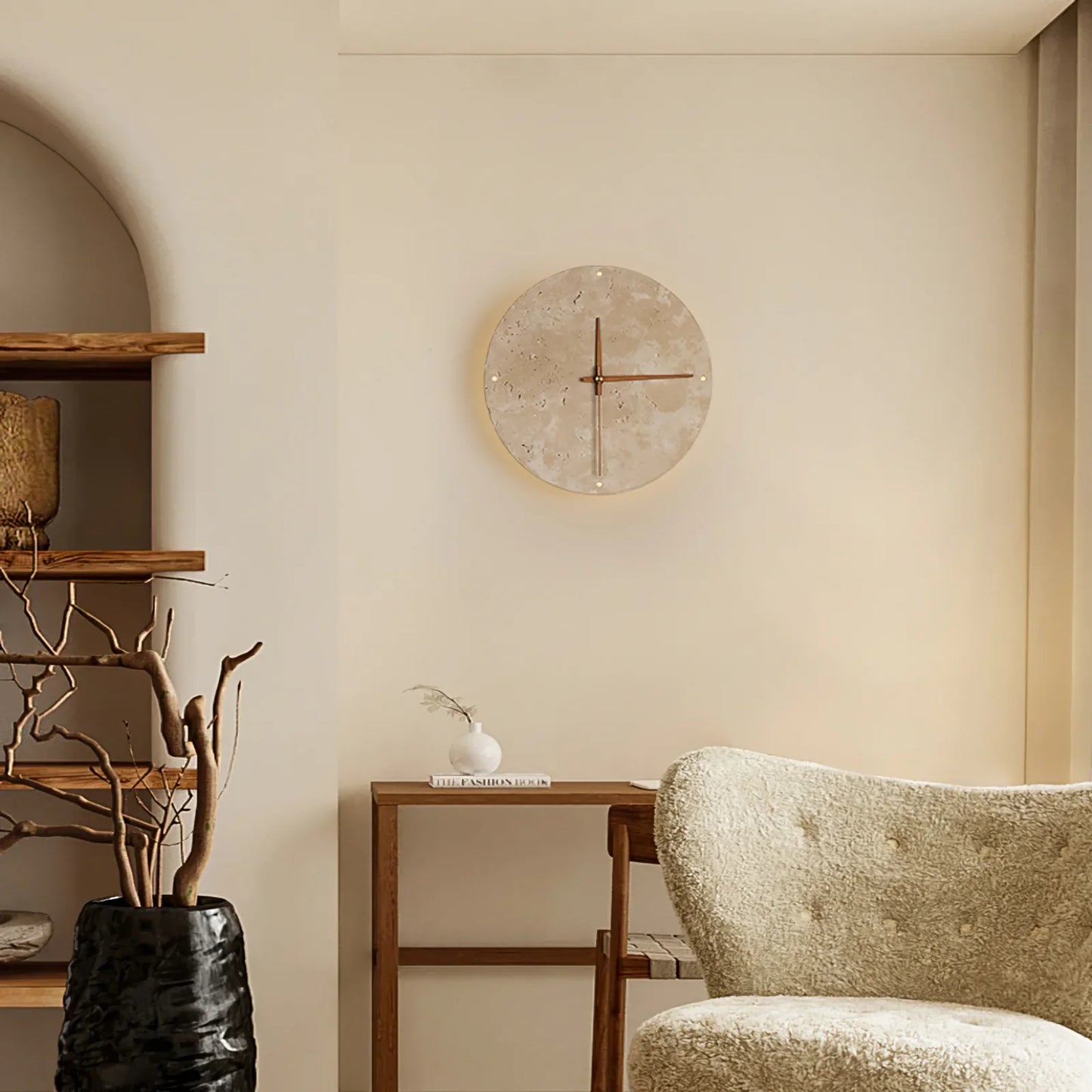 Travertine Wall Clock with Integrated LED Light | Mavello