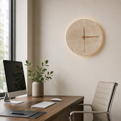 Travertine Wall Clock with Integrated LED Light | Mavello