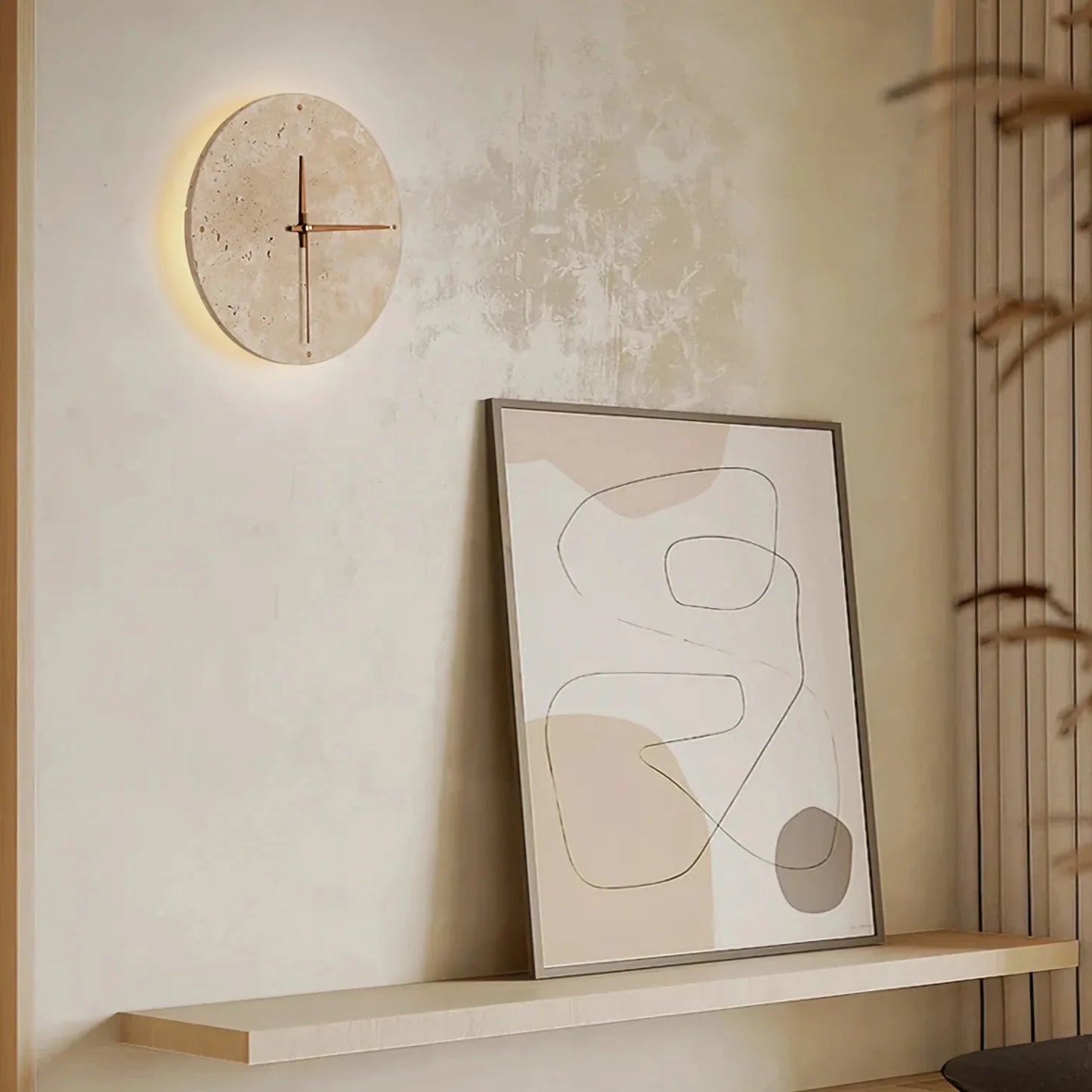 Travertine Wall Clock with Integrated LED Light | Mavello
