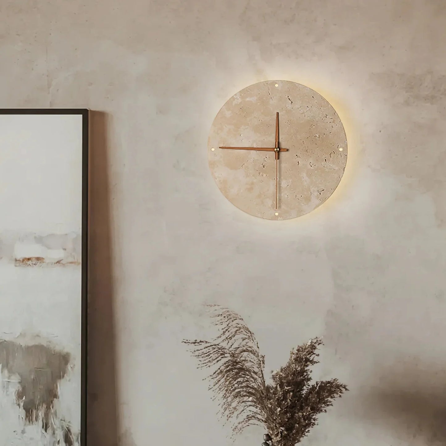 Travertine Wall Clock with Integrated LED Light | Mavello