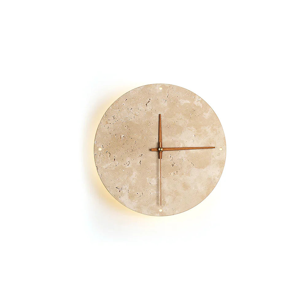 Travertine Wall Clock with Integrated LED Light | Mavello