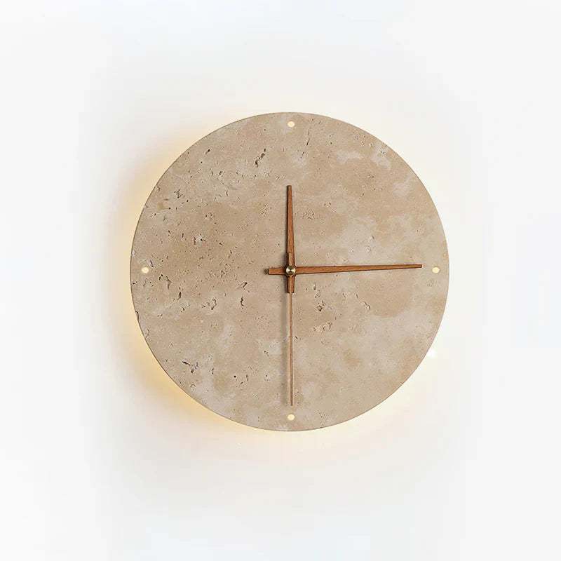 Travertine Wall Clock with Integrated LED Light | Mavello