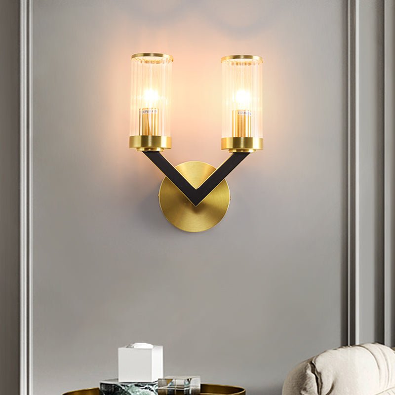 V Shape Brass Cylinder Wall Sconce Gold Finish | Solvica