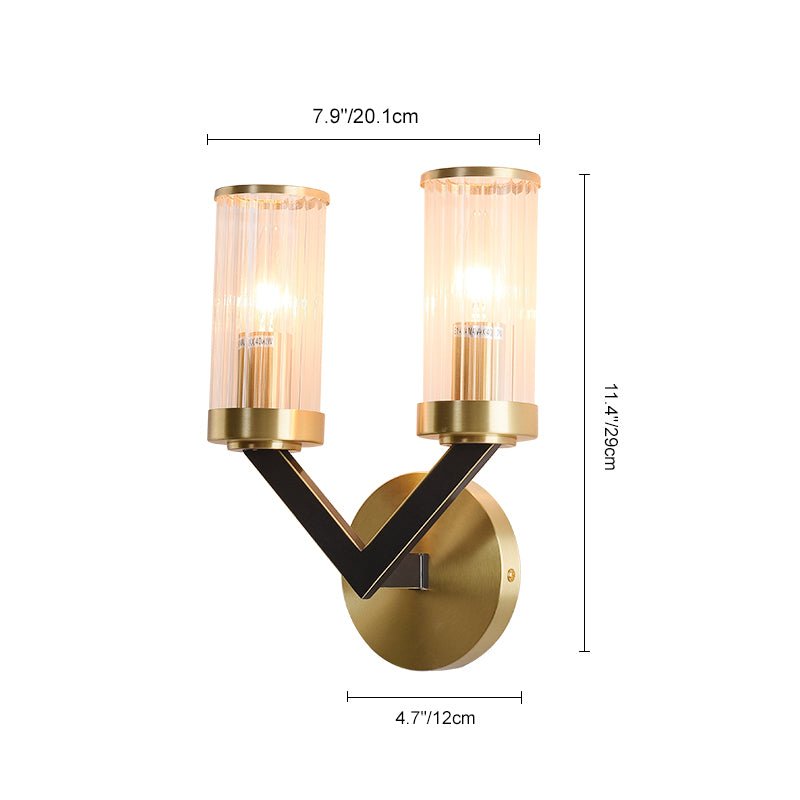 V Shape Brass Cylinder Wall Sconce Gold Finish | Solvica