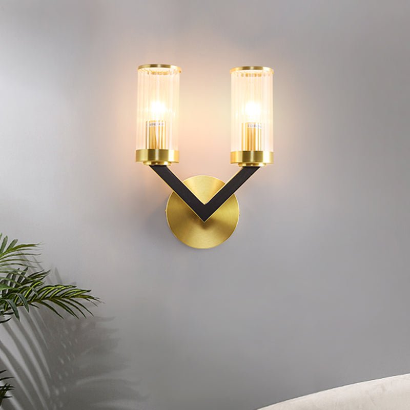 V Shape Brass Cylinder Wall Sconce Gold Finish | Solvica