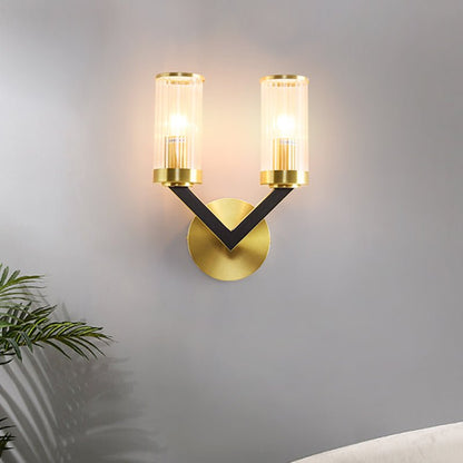 V Shape Brass Cylinder Wall Sconce Gold Finish | Solvica