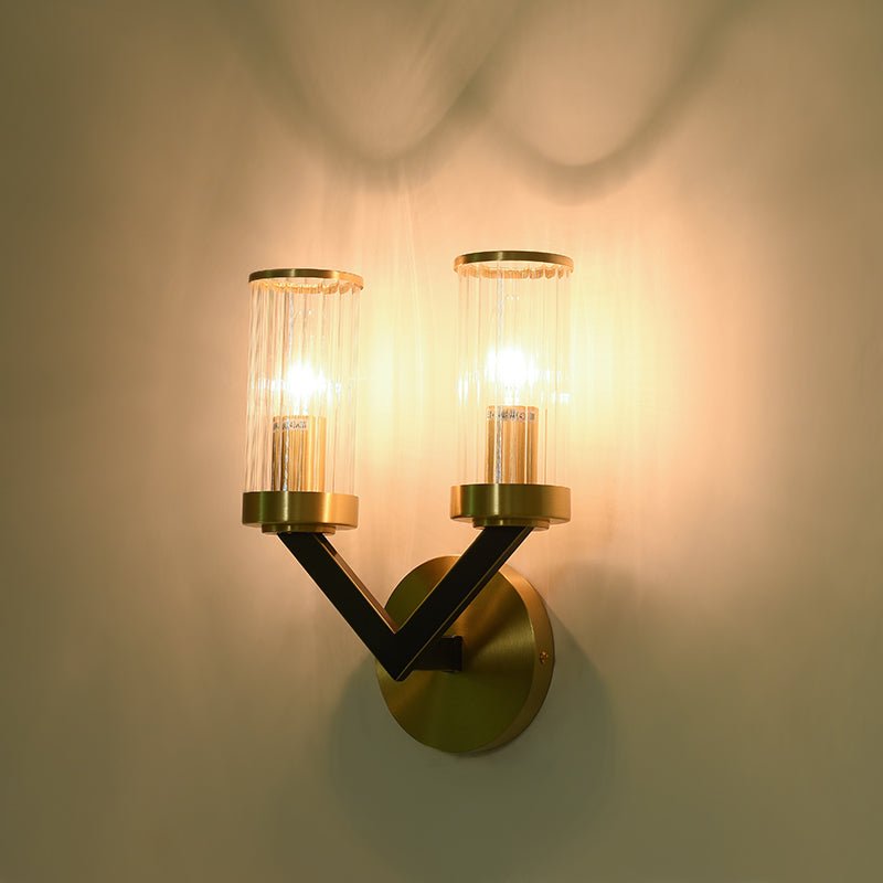 V Shape Brass Cylinder Wall Sconce Gold Finish | Solvica