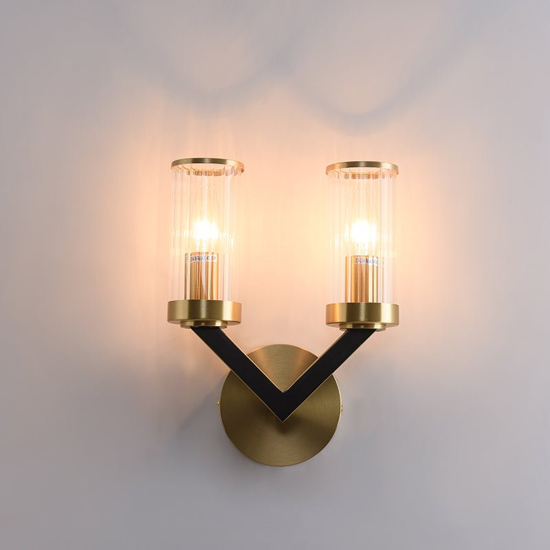 V Shape Brass Cylinder Wall Sconce Gold Finish | Solvica