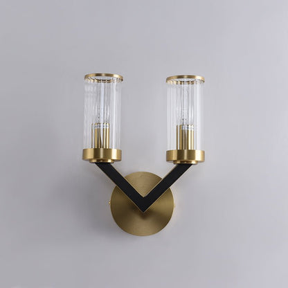 V Shape Brass Cylinder Wall Sconce Gold Finish | Solvica