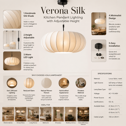 Verona Silk | Kitchen Pendant Lighting with Adjustable Height