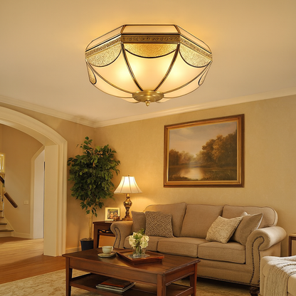 Vintage Colonial Style Flush Ceiling Light Glass Brass | Arlisse