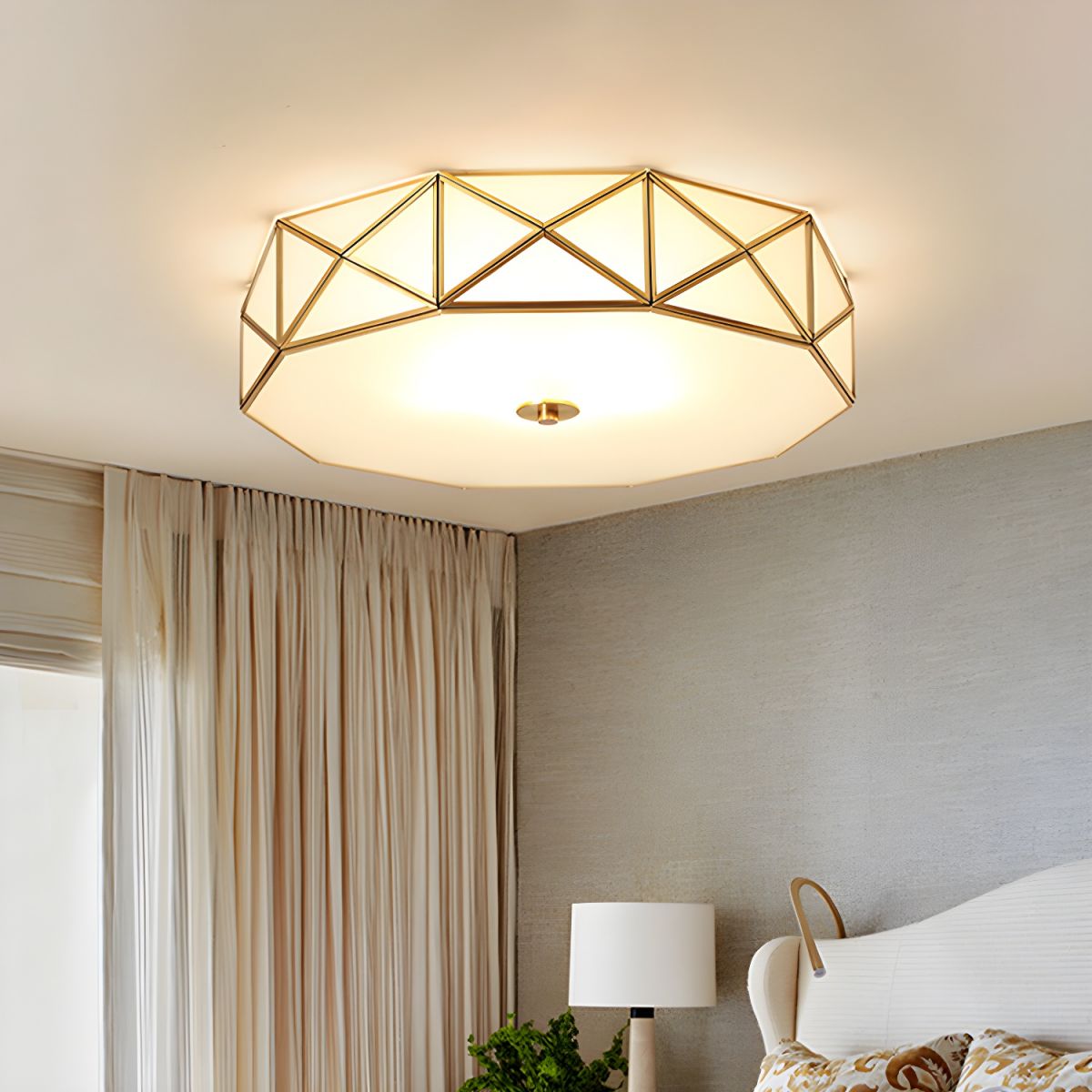 Vintage Drum Ceiling Light Frosted Glass Brass 3 Light | Cirelle