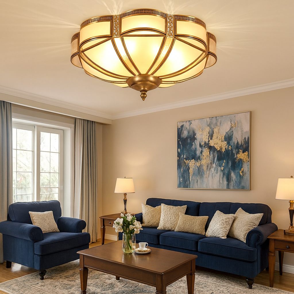 Vintage Frosted Glass Ceiling Light with Brass Finish | Valenne