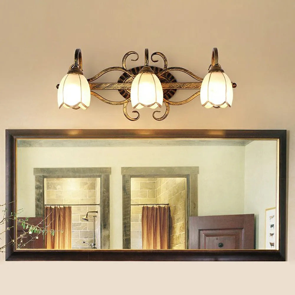 Vintage Metal Flower Frame Mirror Wall Light Fixture | Florena