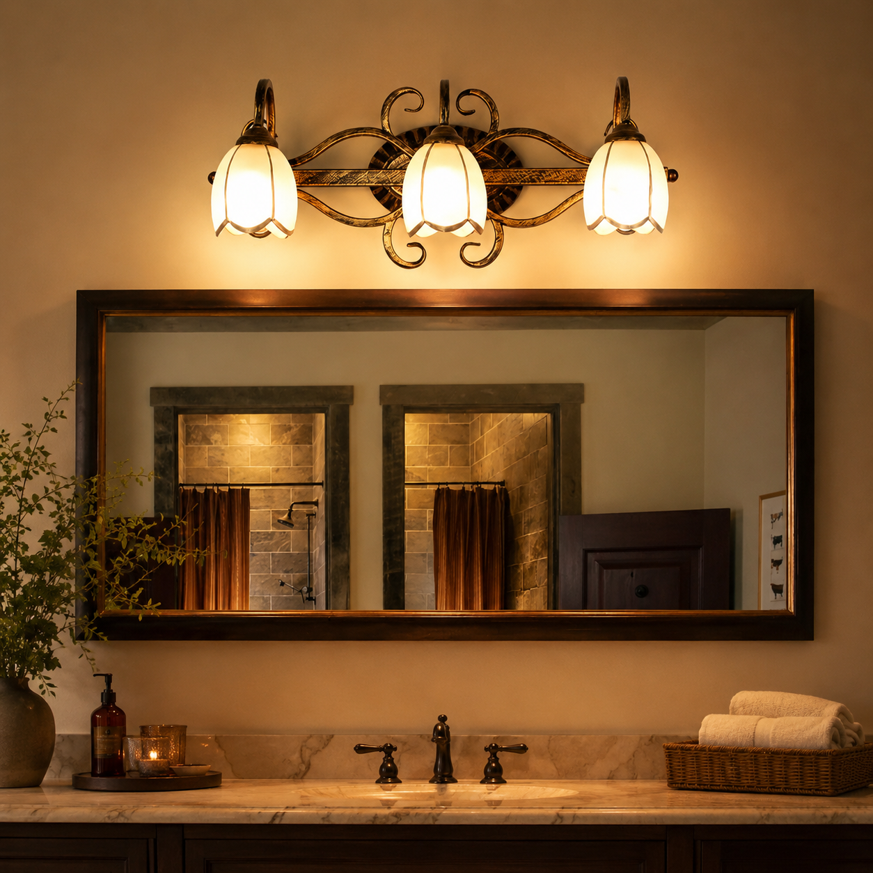 Vintage Metal Flower Frame Mirror Wall Light Fixture | Florena